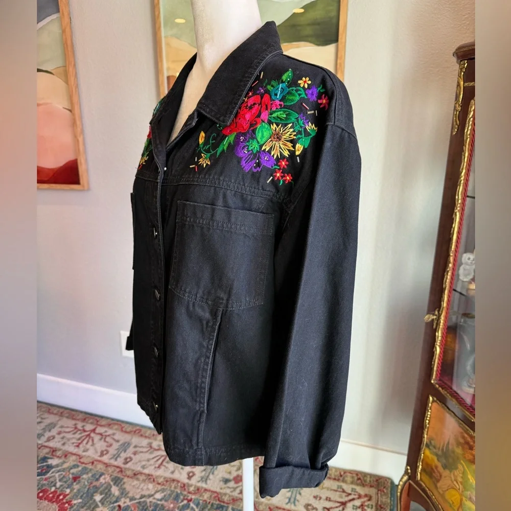 Carole Little Black Denim Jacket with Embroidery - Picture 3 of 9